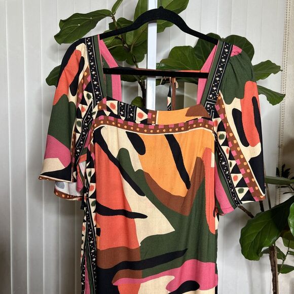 CaCay Maxi Dress Kaftan Made in Brasil Bohemian Tribal Artsy Resort Size M - Picture 2 of 11